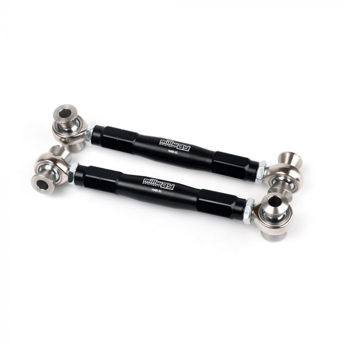 Millway Motorsport adjustable rear third links for E9X M3 and E82 1M, suspension linkages with metal rod ends and mounting points.