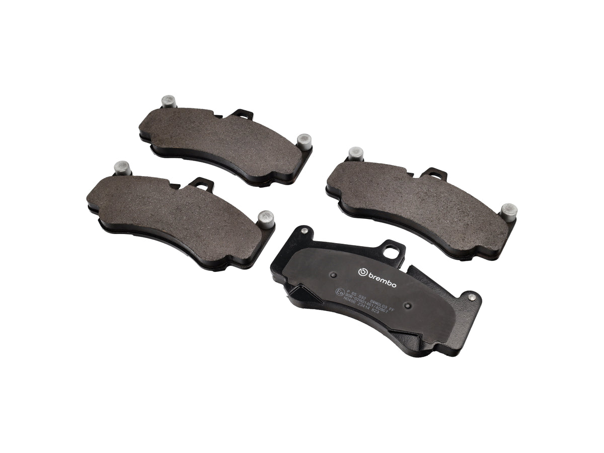 Brembo front brake pads for Porsche 996/997 GT3 steel brakes, showing the metallic brake pad components.