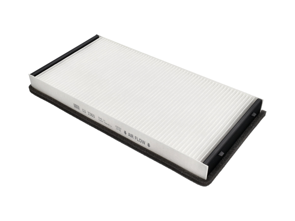 Genuine Porsche cabin pollen filter for Porsche 996 GT3 and RS models, showing the clean, rectangular filter with pleated design.
