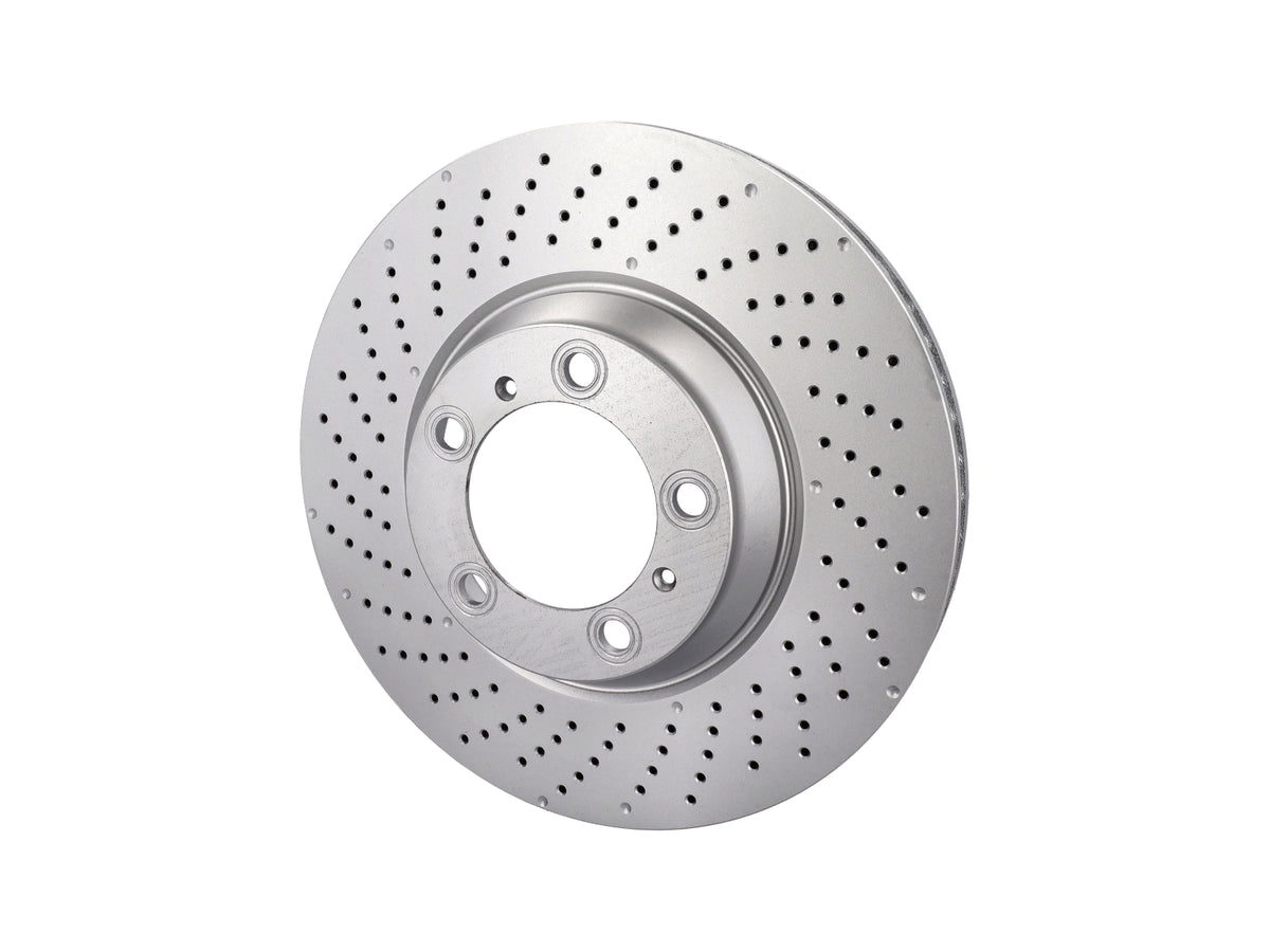 ABS front brake discs for Porsche 996/997 GT3, 350x34mm size, showing the vented metal brake disc with mounting holes.