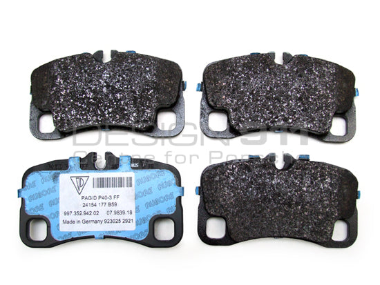 Genuine Porsche rear brake pads for Porsche 997 GT3 PCCB, showing the brake pad set with branded components.