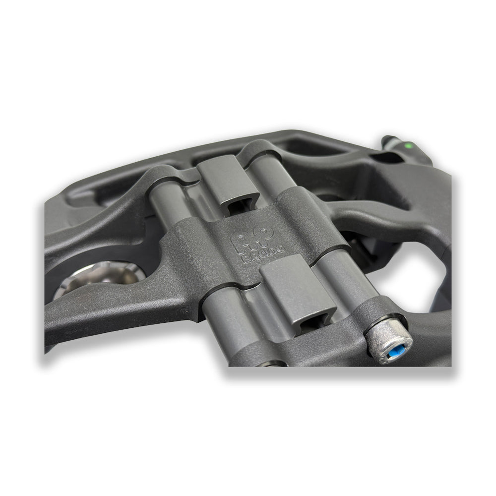 Pair of AP Racing Pro5000R big brake calipers with anodised finish, 6-piston design from the AP Racing Pro5000R brake kit.