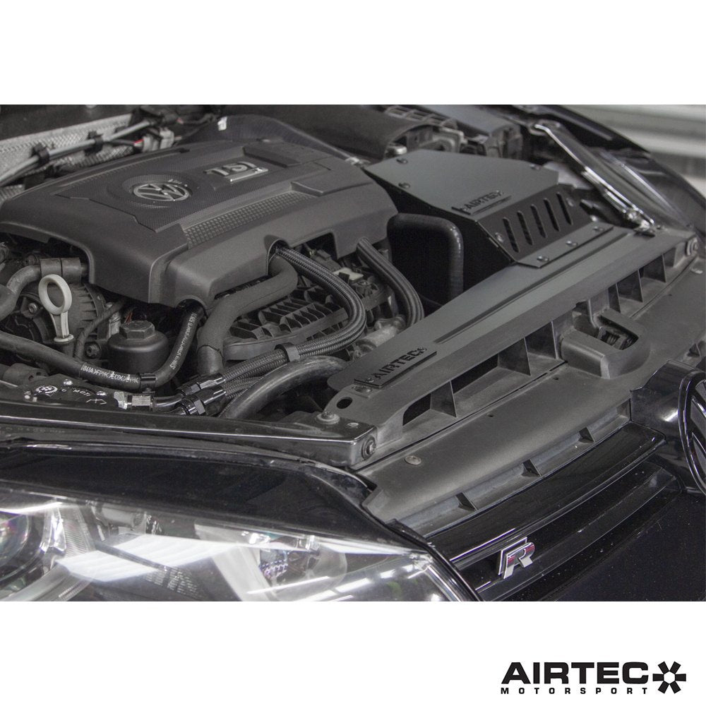 Airtec Motorsport enclosed induction kit hoses for 1.8 and 2.0 TSI EA888 engines, shown in the image with black silicone hoses.