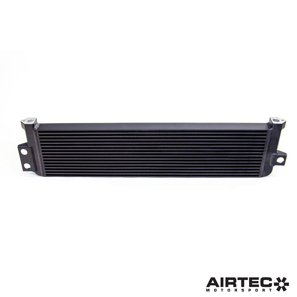 Airtec Motorsport oil cooler for BMW M3, M4, M2C S55 models, showcasing the high-performance intercooler with durable metal fins.