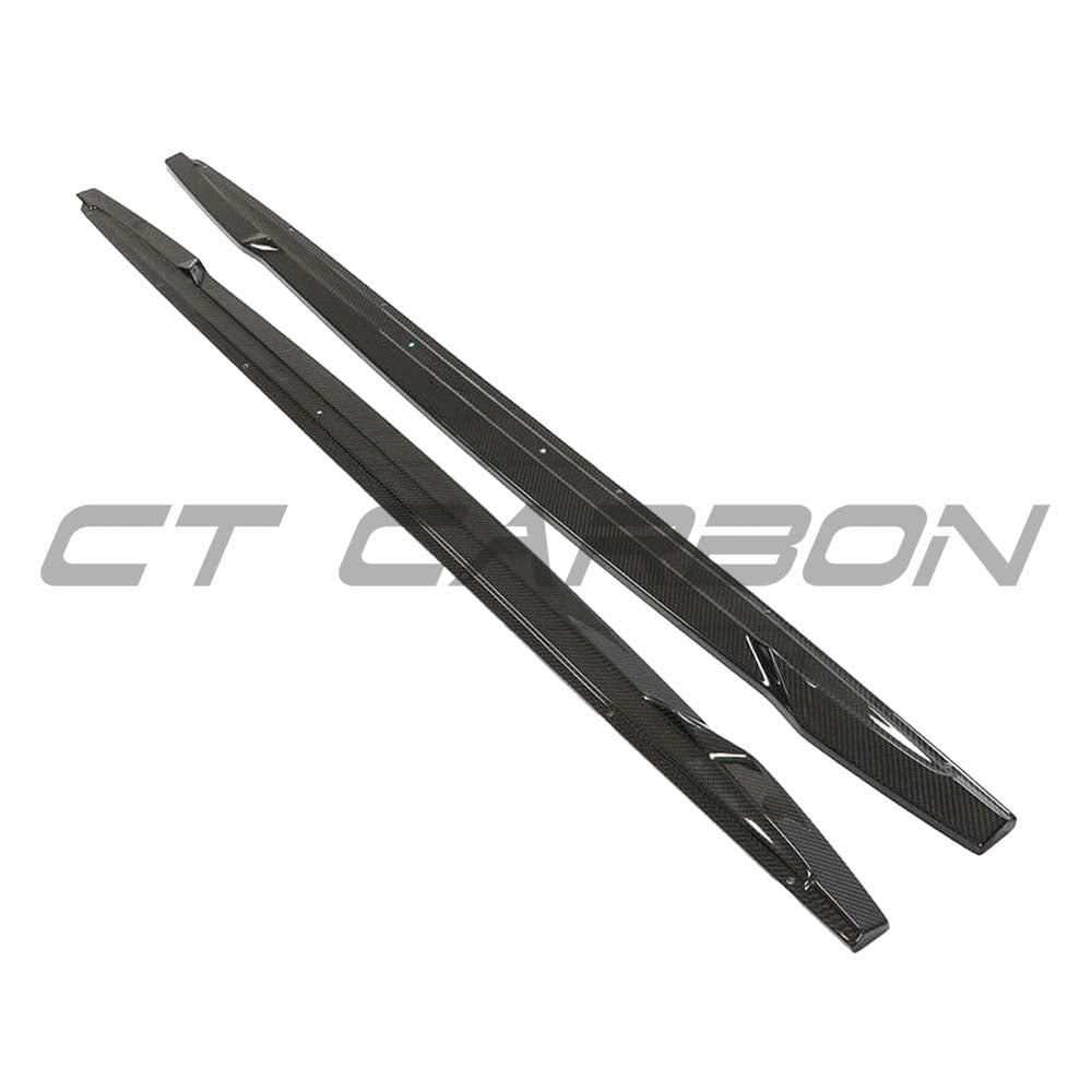 Full car carbon fibre side skirts kit for Audi A3/S3 8Y saloon by CT Carbon, featuring sleek, lightweight design.