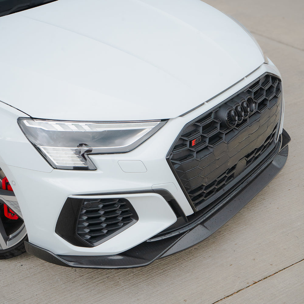 Audi A3/S3 8Y saloon full carbon fiber kit by CT Carbon, featuring lightweight, glossy carbon fiber panels on the car's exterior.