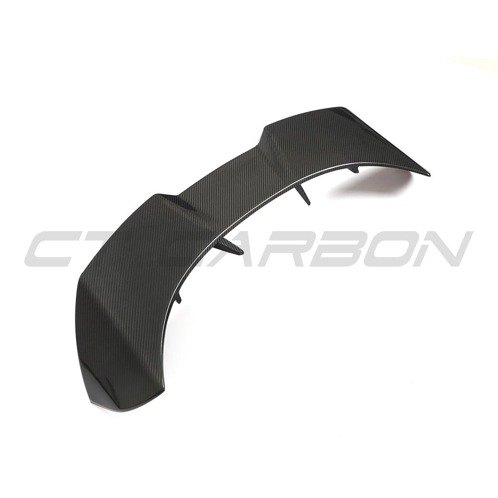 Carbon fiber spoiler for Audi A3/S3/RS3 8Y Sportback by CT Design, shown installed on the rear of the vehicle.