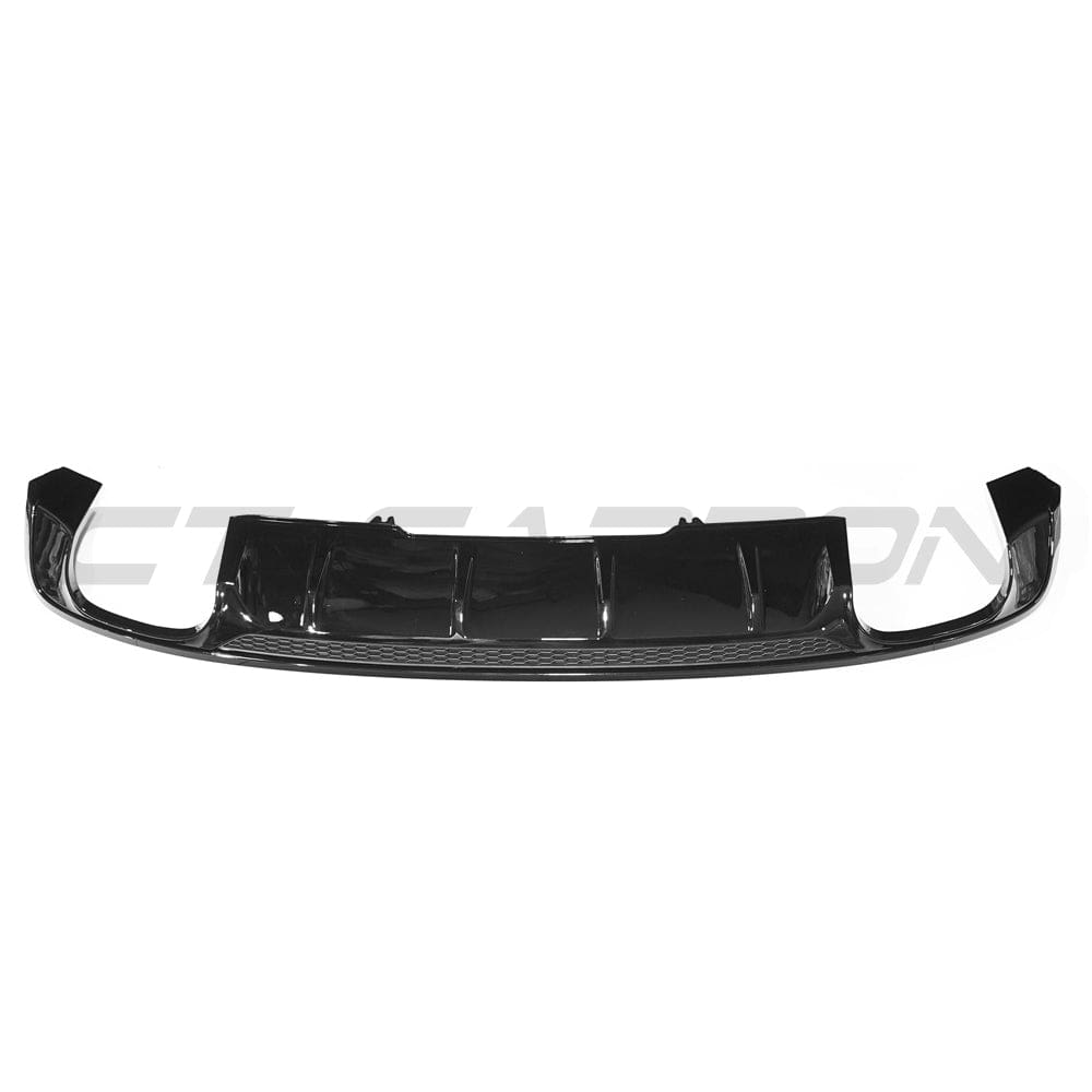 Gloss black diffuser for Audi A4 S-Line and S4 B9 (2016-2019) by CT Carbon, shown installed on the rear bumper.