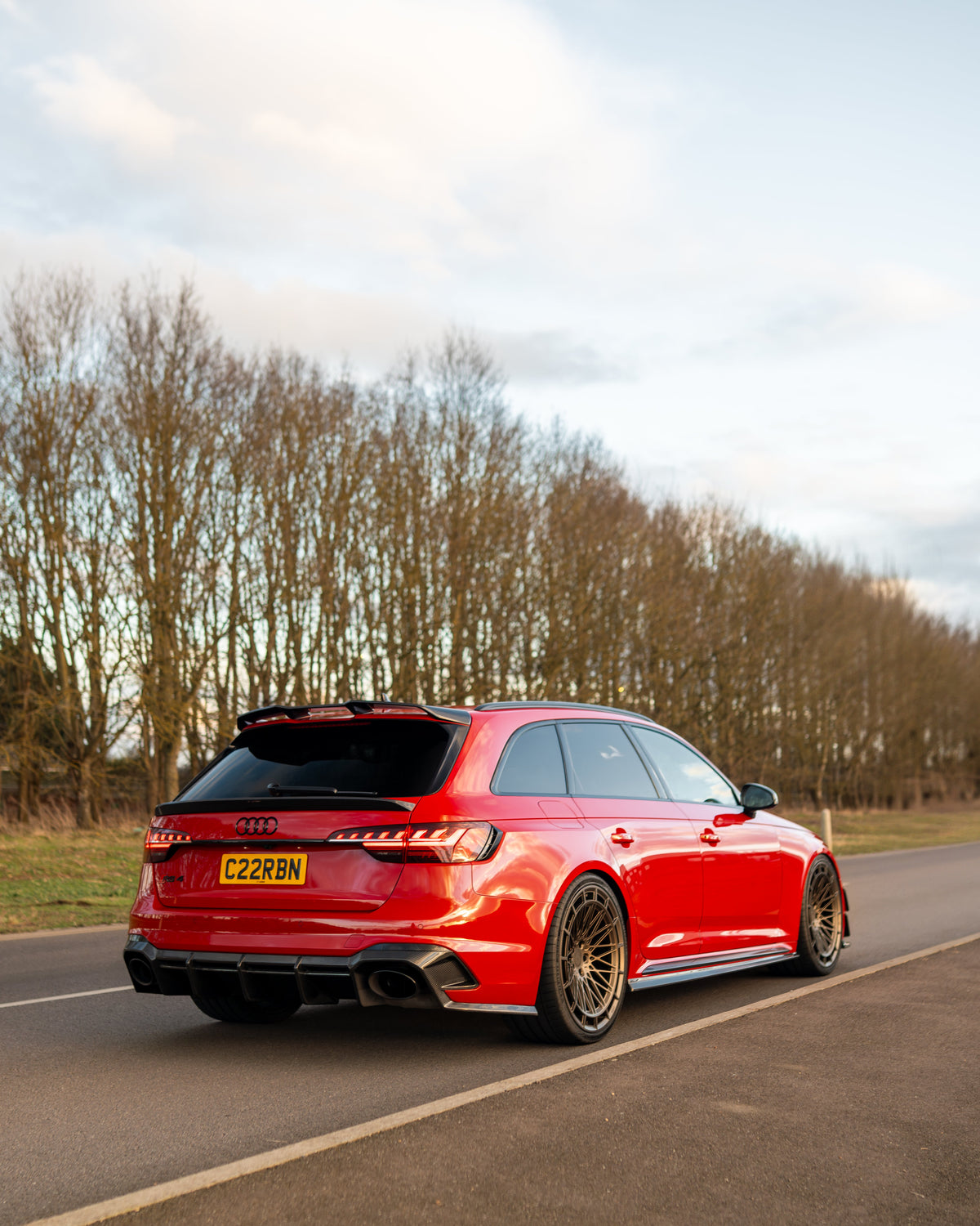 AUDI RS4 B9 & B9.5 carbon fibre roof spoiler by CT Carbon, featuring a sleek middle design on a silver vehicle.