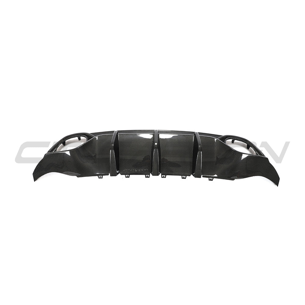 Audi RS3 8Y Sportback carbon fibre diffuser by CT Design, showcasing sleek aerodynamic design and textured carbon finish.