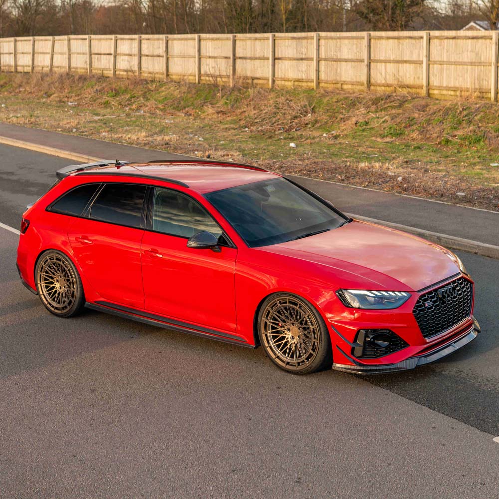 Audi RS4 B9.5 carbon fibre kit by CT Design featuring sleek, lightweight carbon fibre components on a vehicle.