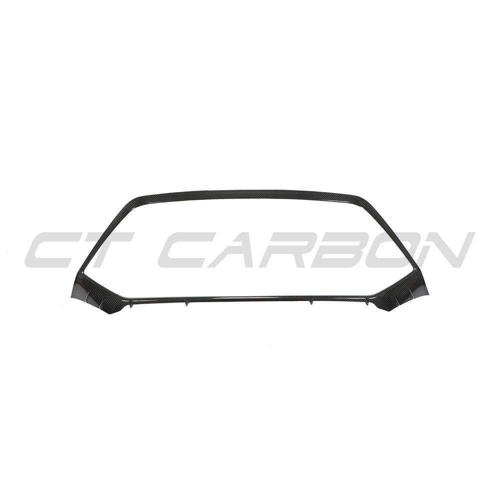 Carbon fibre grille surround for Audi RS6 and RS7 C8 Avant models, by CT Carbon, designed to enhance the vehicle's front appearance.