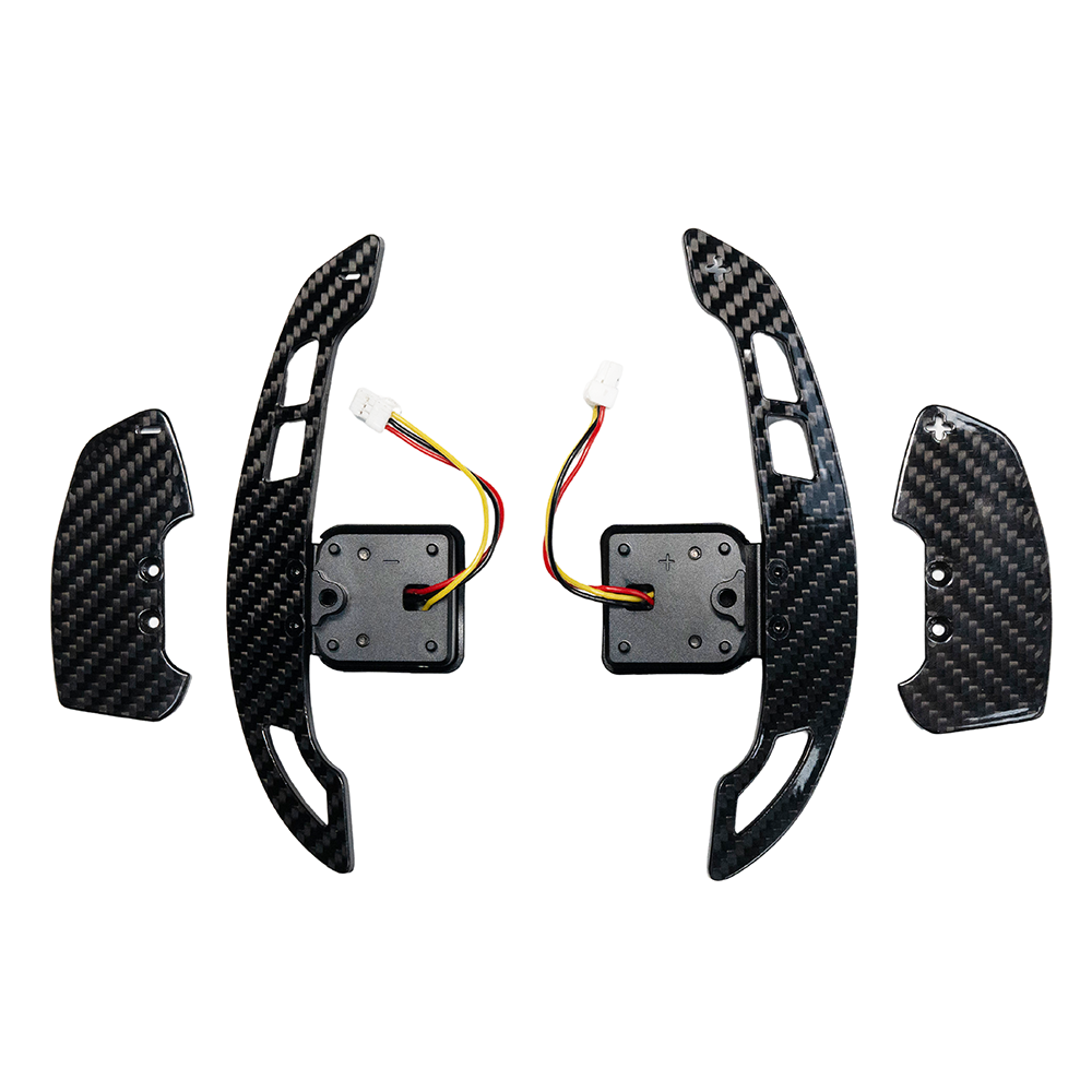 Carbon fiber magnetic shifter paddles for Audi A6, A7, A8, RS6, RS7, and RS Q8 by CT Carbon, designed for 2019+ models.