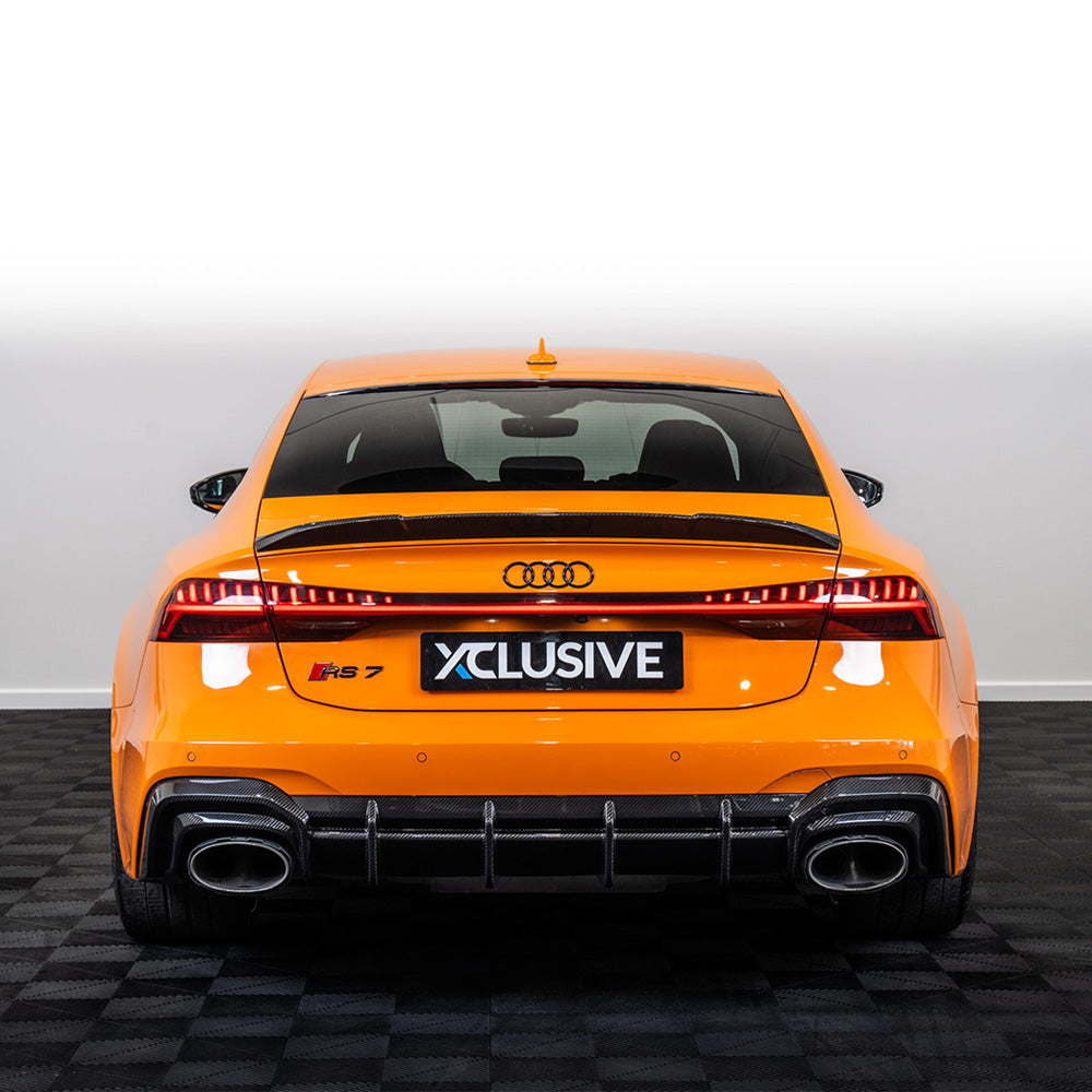 Full view of the CT Design carbon fiber kit for Audi RS7 C8 2019+ showcasing sleek black carbon fiber finish and detailed kit components.