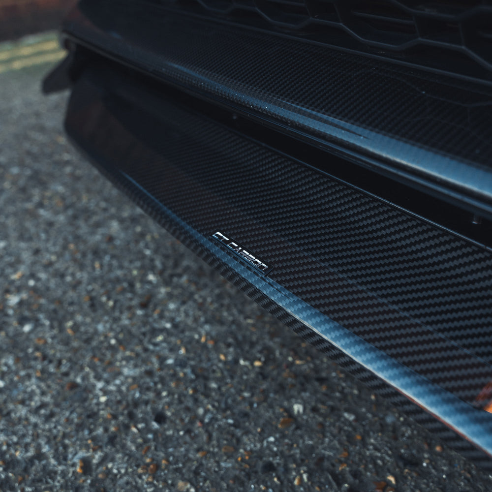 Audi RSQ8 2020-2025 carbon fibre front splitter by CT Carbon, showcasing sleek, lightweight aerodynamic automotive accessory.