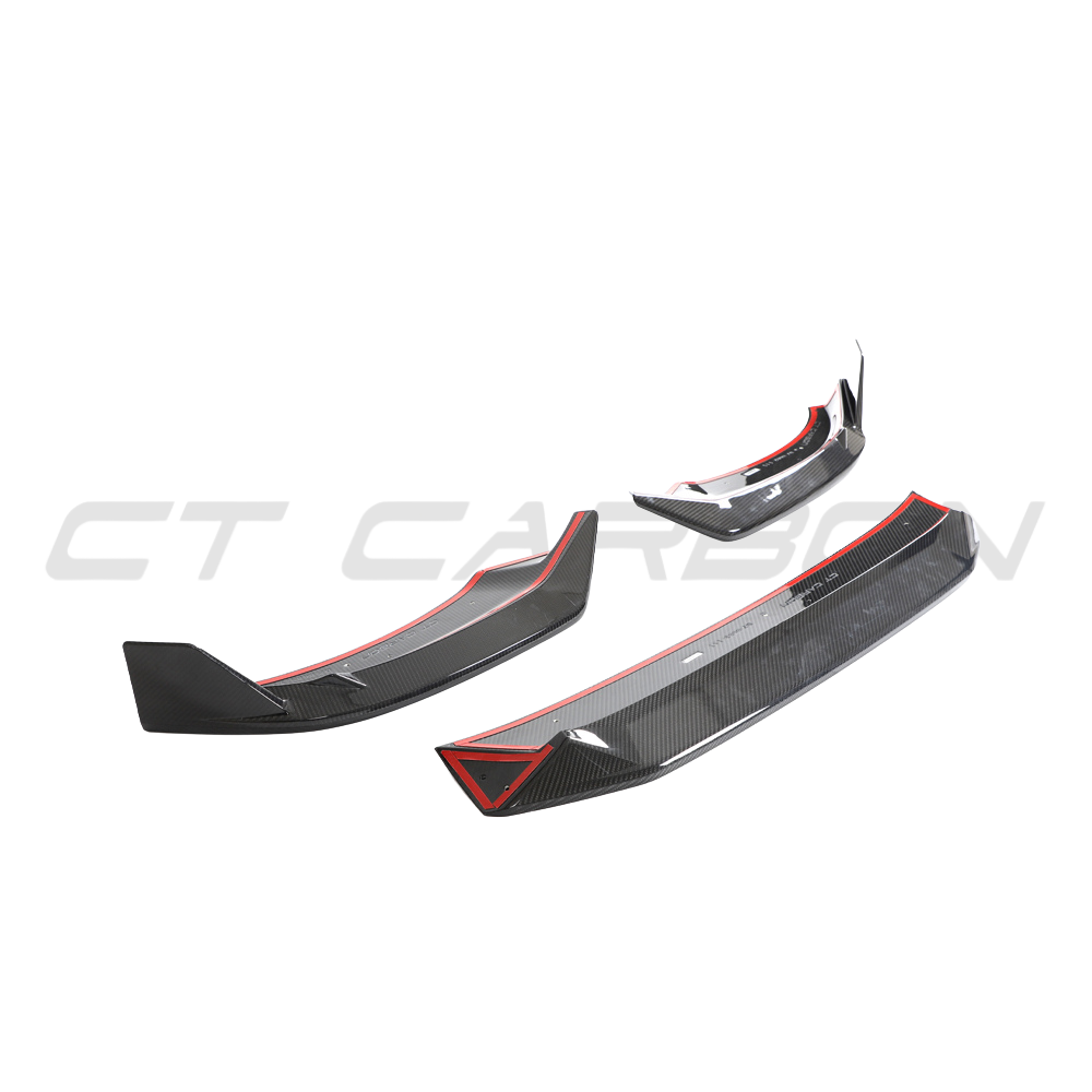 Carbon fiber front splitter for Audi RSQ8 2020-2025 by CT Design, showcasing sleek, aerodynamic automotive accessory.