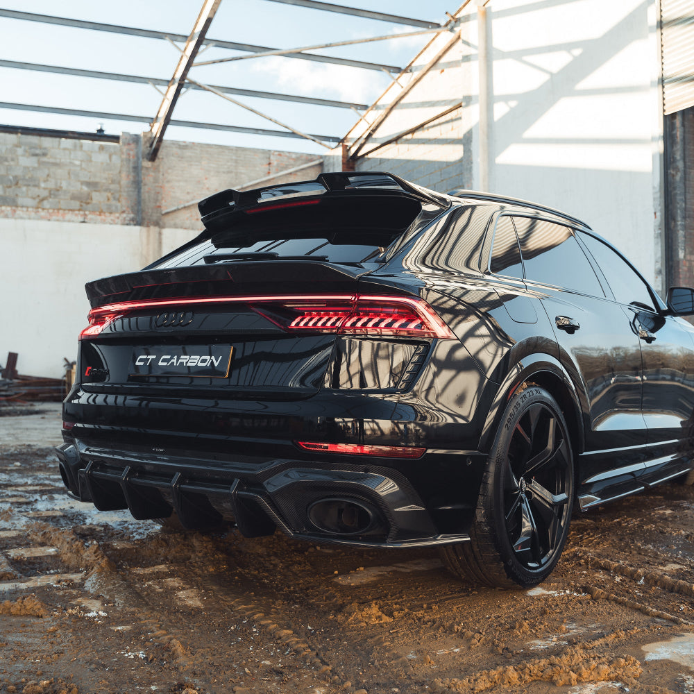 Audi RSQ8 2020 carbon fibre rear boot spoiler by CT Design, showcasing sleek, lightweight aerodynamic enhancement for the vehicle.