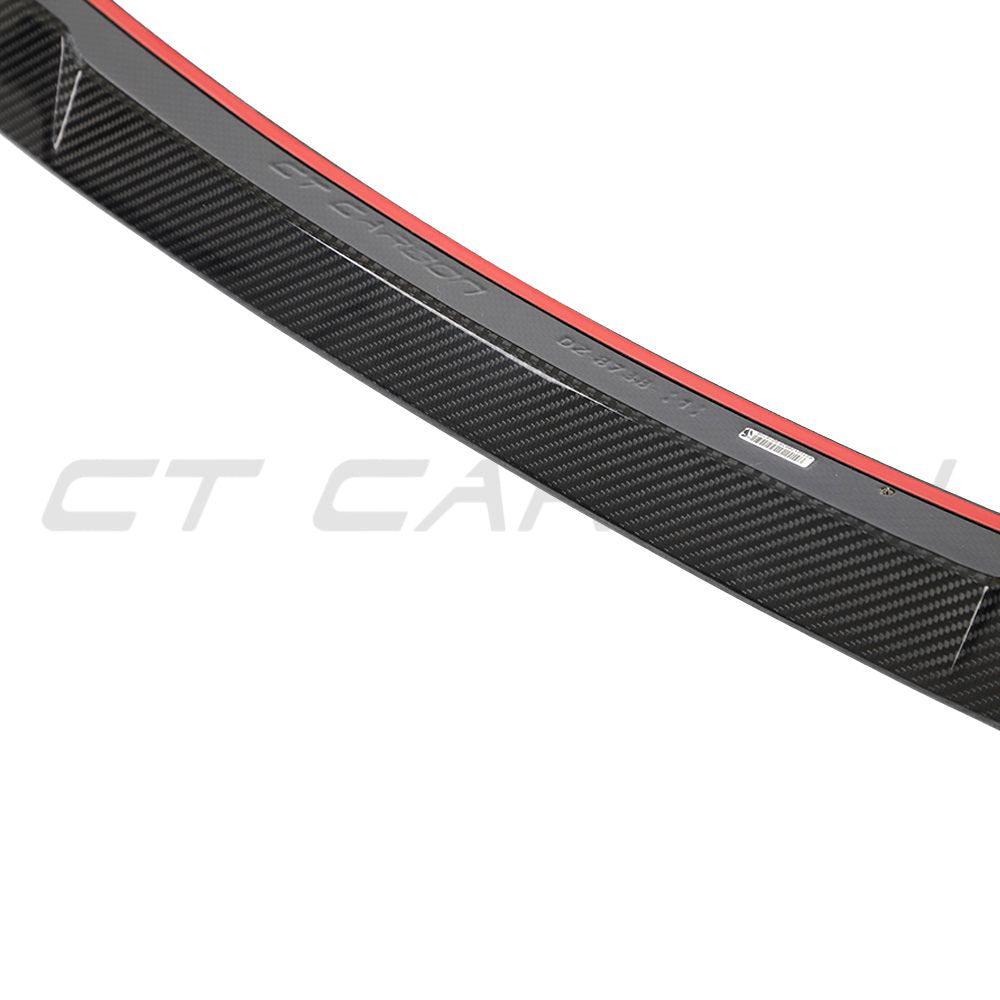 Audi RSQ8 2020 carbon fiber rear boot spoiler by CT Carbon, showcasing sleek aerodynamic design on the vehicle.