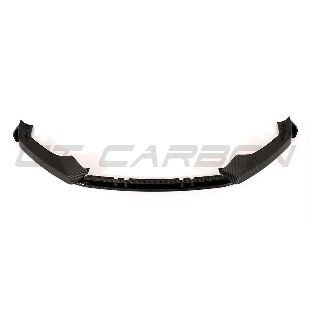 Carbon fiber splitter for Audi TTRS Quattro MK3 2015-2020, designed as a sleek, aerodynamic car spoiler by CT Carbon.