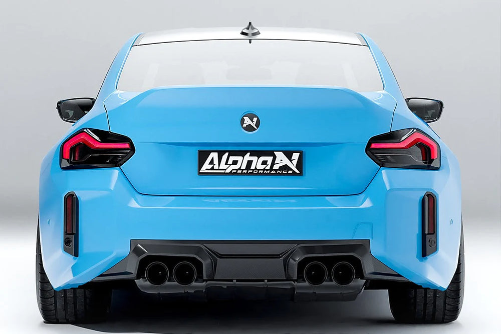 AlphaN ALPHA-N Carbon Rear Diffuser for BMW M2 G87 showing the sleek carbon fiber design and aerodynamic features.