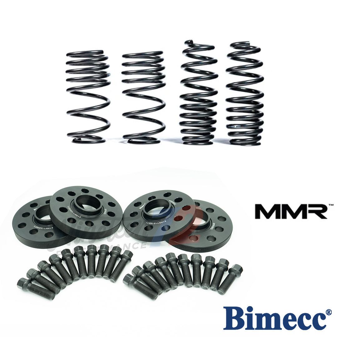 Bimecc STANCE KIT wheel spacers for M135i and M140i, performance stance kit, showing metal spacers and mounting hardware.