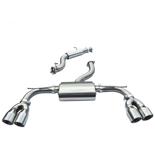 Cobra Sport Audi S3 8V 3-door non-valved cat back performance exhaust system, showing the polished exhaust tips and piping.