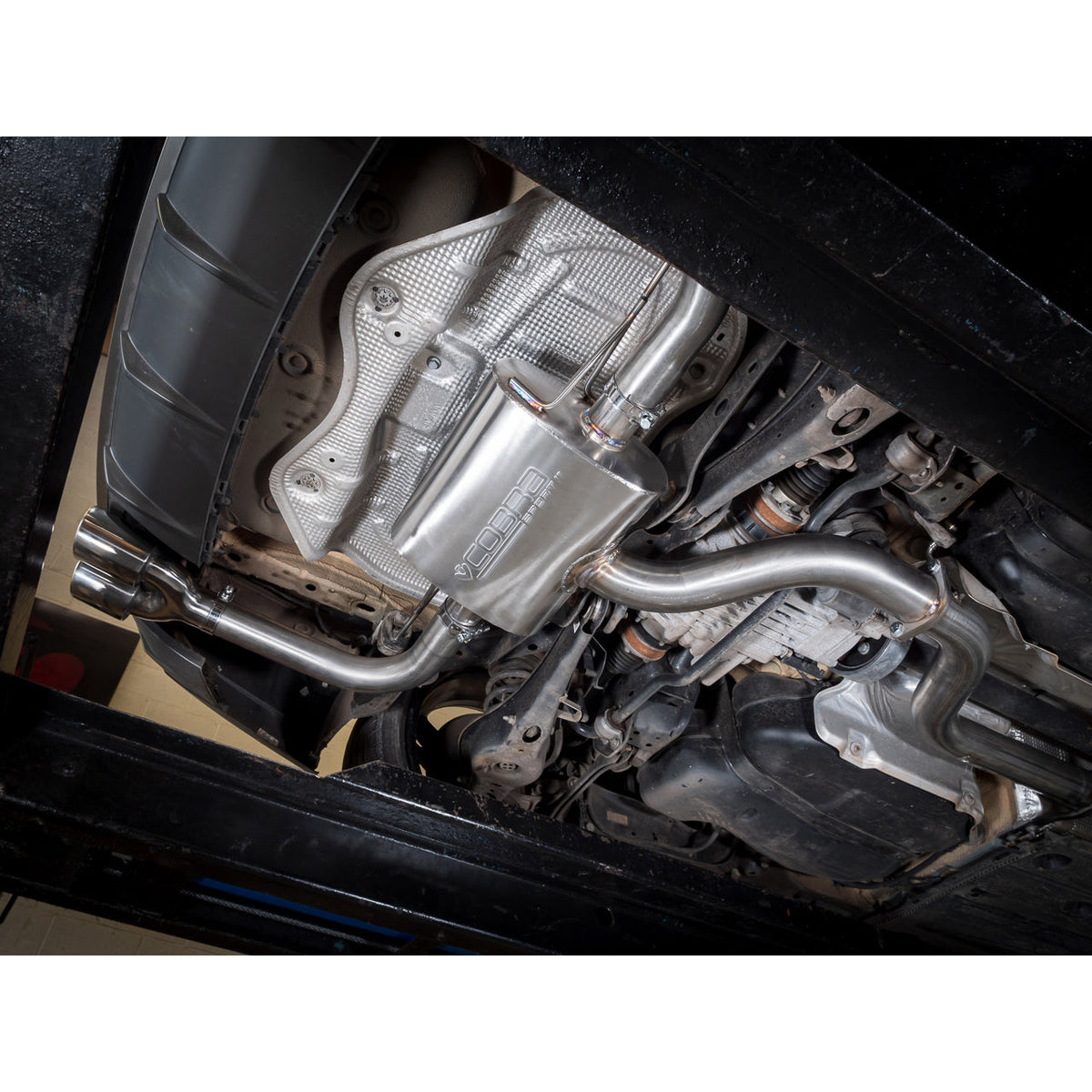 Cobra Sport Audi S3 8V GPF back exhaust system for 2019-2020 5-door Sportback, non-valved performance exhaust in metallic finish.