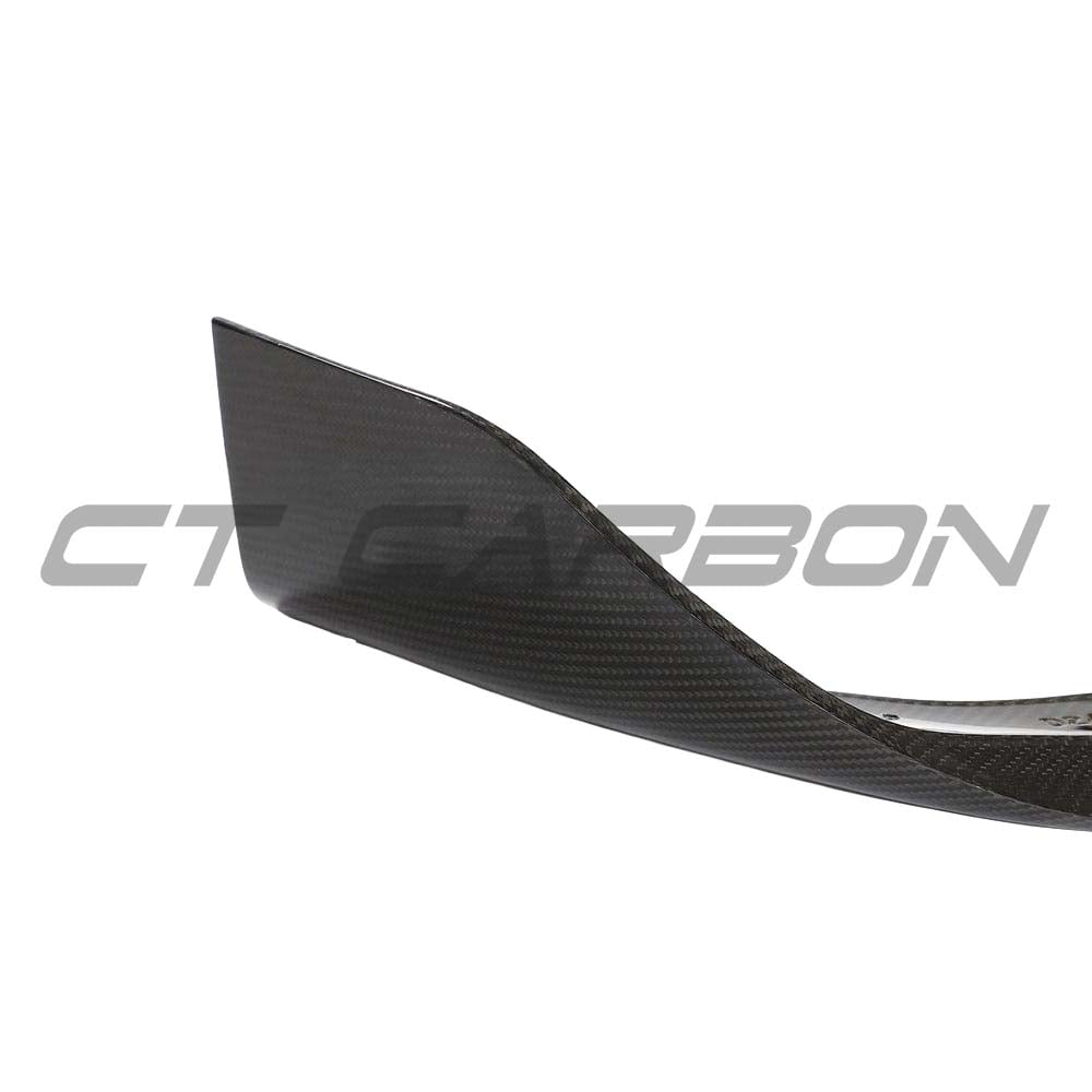 BMW 1 Series F40 carbon fibre splitter by CT Design installed on front bumper, showcasing sleek aerodynamic design.