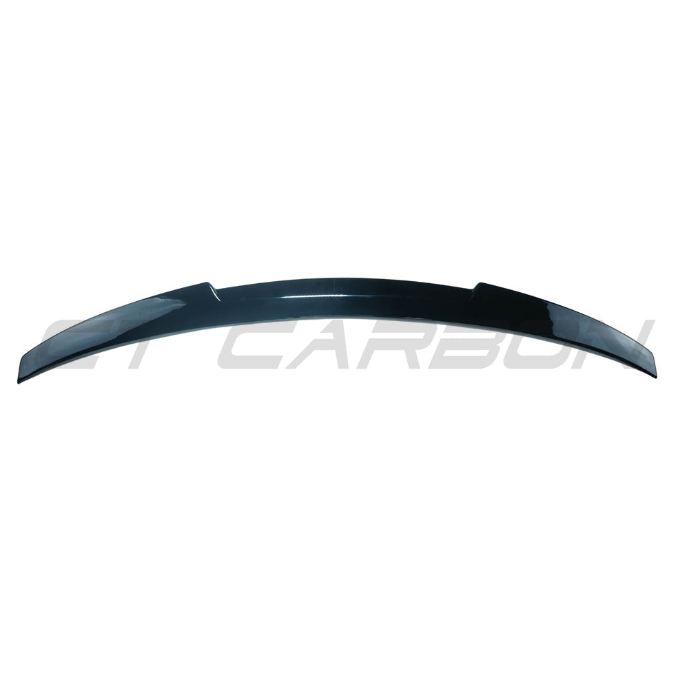BMW 4 Series G26 and i4 gloss black spoiler by CT Carbon, showcasing a sleek aerodynamic car accessory.