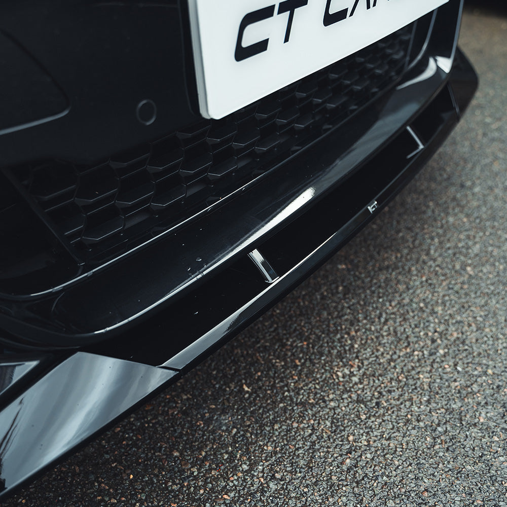 BMW 5 Series G30 G31 LCI CT Carbon gloss black splitter, V2, showcasing sleek aerodynamic design and fitment details.
