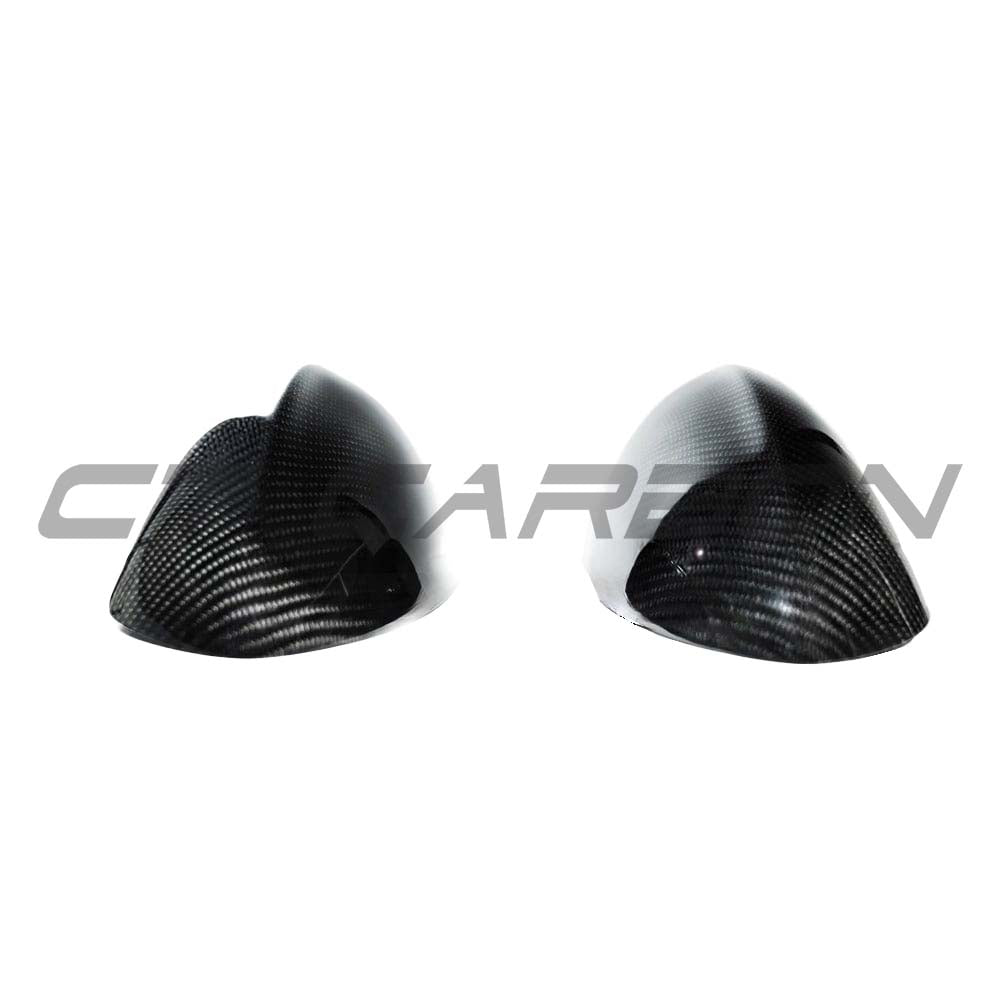 BMW E90/E92/E93 M3 carbon fiber mirror covers by CT Carbon, showcasing sleek, lightweight automotive accessories with a glossy finish.