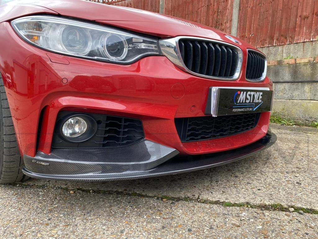 BMW F36 4 Series Coupe full carbon fiber kit by CT Carbon with dual exhaust, featuring lightweight, high-performance carbon fiber details.