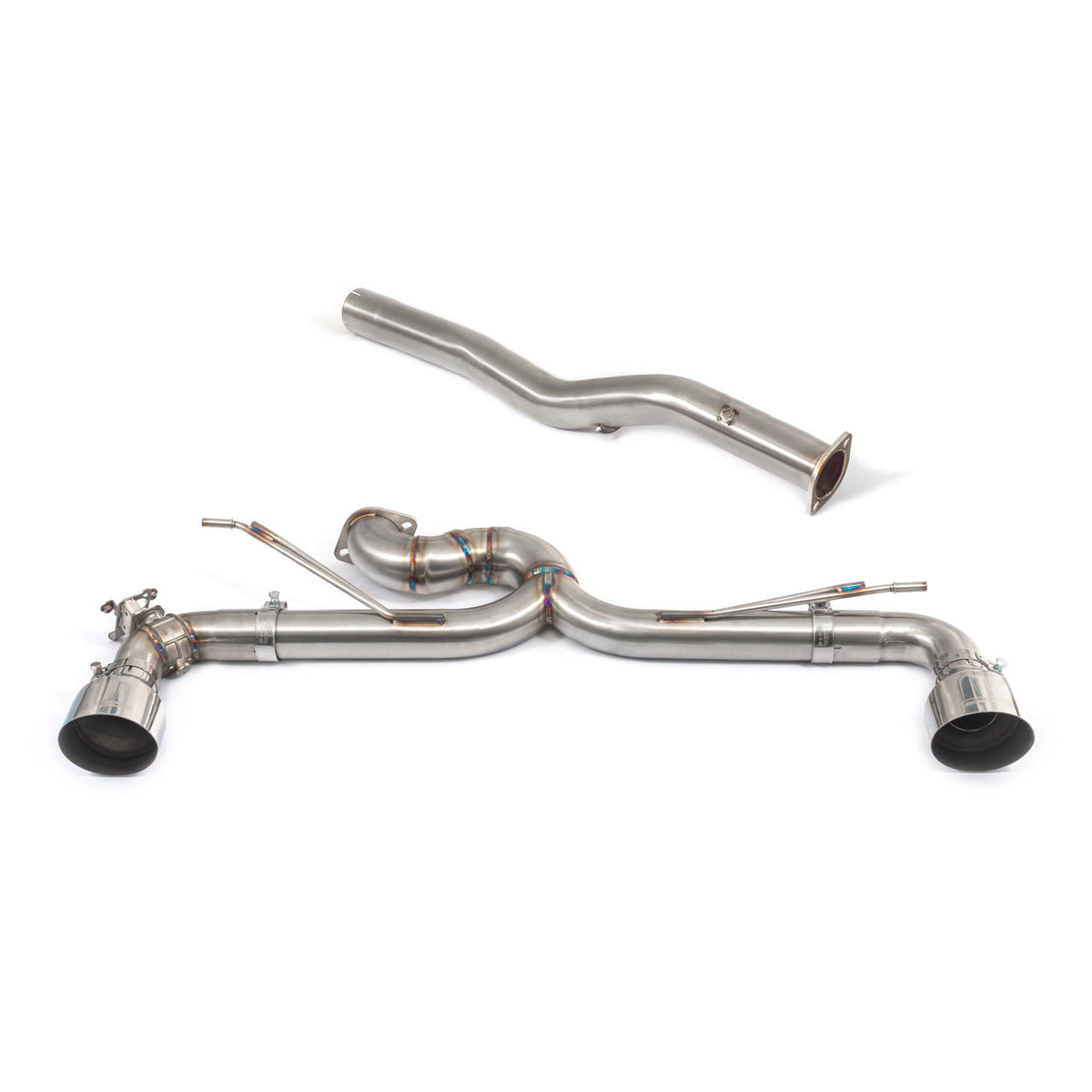 Cobra Sport BMW M135i F40 GPF/PPF back race box delete performance exhaust with valves, shown on a silver BMW F40 M135i.