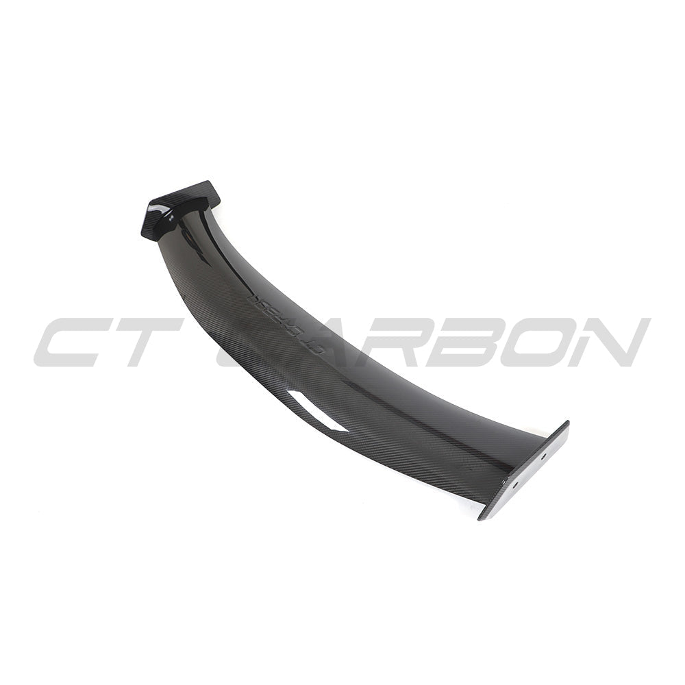 BMW G80 and G20 3 Series Carbon Fibre Swan Neck Wing spoiler by CT Design, showing sleek carbon fiber finish and aerodynamic design.