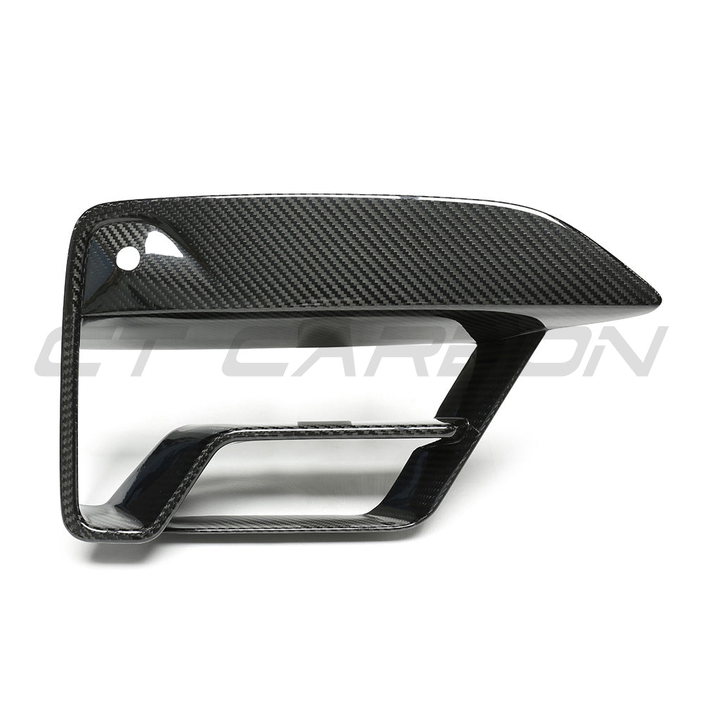 BMW F90 M5 2021+ LCI carbon fiber bumper vent covers by CT Carbon, featuring sleek, lightweight design for enhanced vehicle style.
