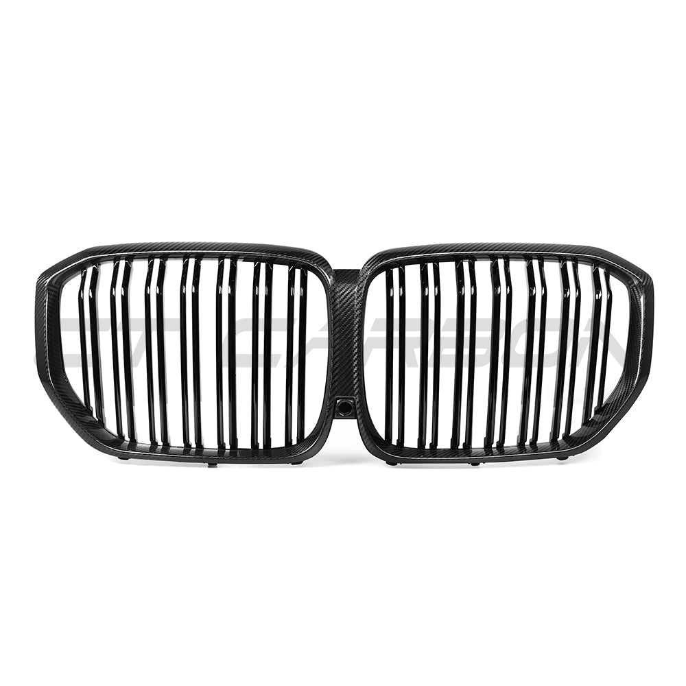 BMW G05 X5 F95 X5M 2019-2022 pre-LCI carbon fiber grille by CT Carbon, showing the sleek black grille with detailed carbon fiber pattern.