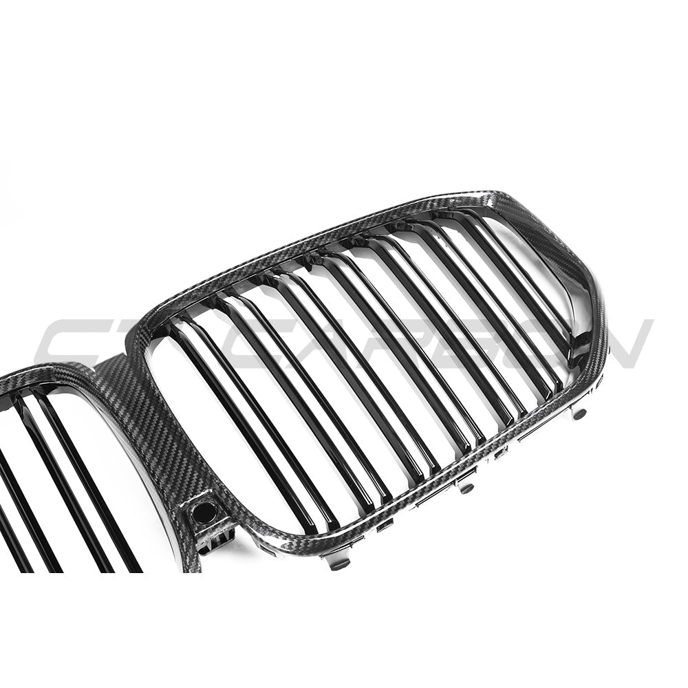 BMW G05 X5 F95 X5M 2019-2022 Pre-LCI carbon fiber grille by CT Carbon, showing the sleek, textured black grille design.