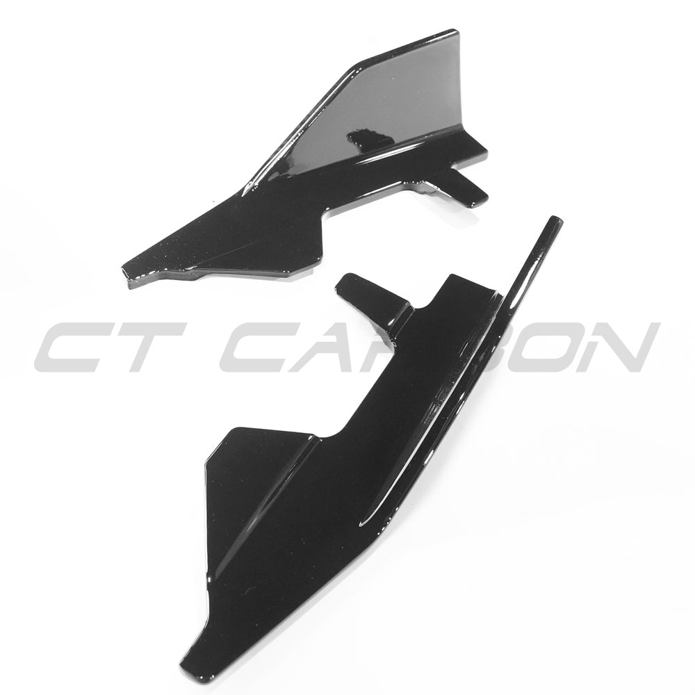 BMW G42 2 Series gloss black side skirts by CT Carbon, V1 style, featuring sleek aerodynamic design for sporty enhancement.