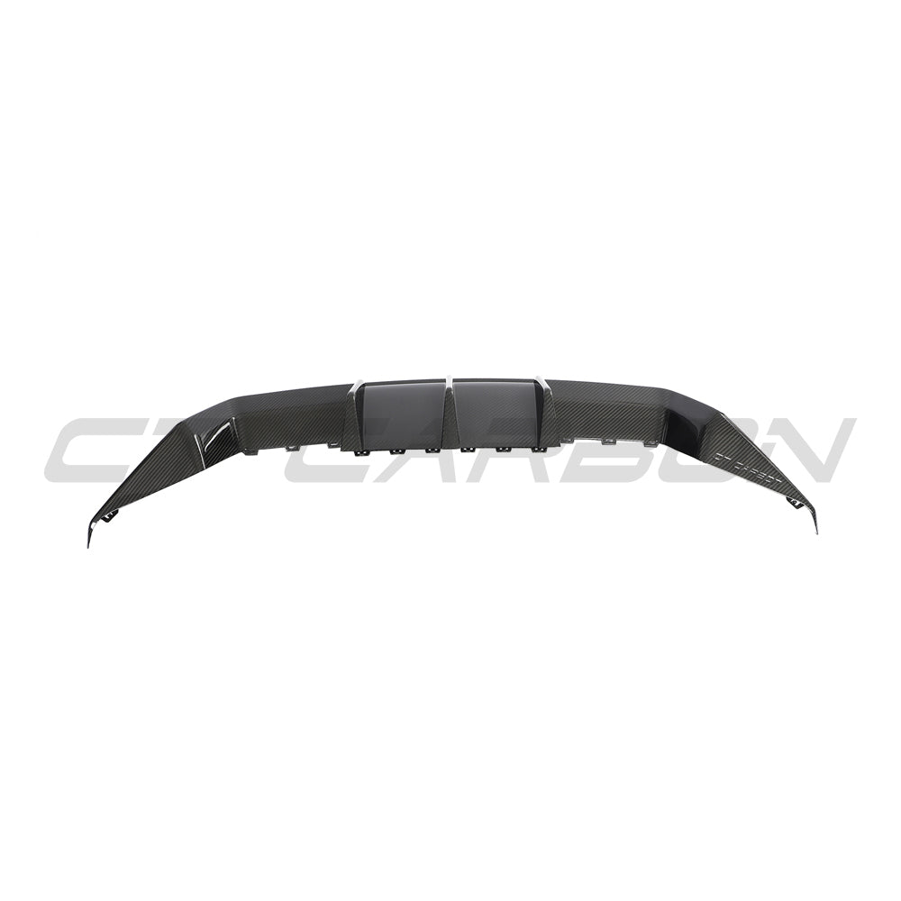 BMW G87 M2 carbon fibre diffuser, V3 model by CT Design, showcasing sleek carbon fiber finish and aerodynamic design.
