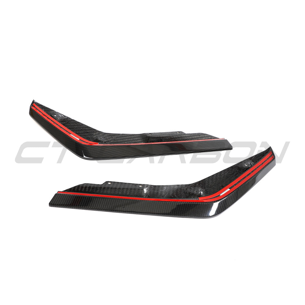 BMW G87 M2 carbon fiber rear bumper corners by CT Design, showcasing sleek, lightweight carbon fiber accessory for enhanced rear end appearance.