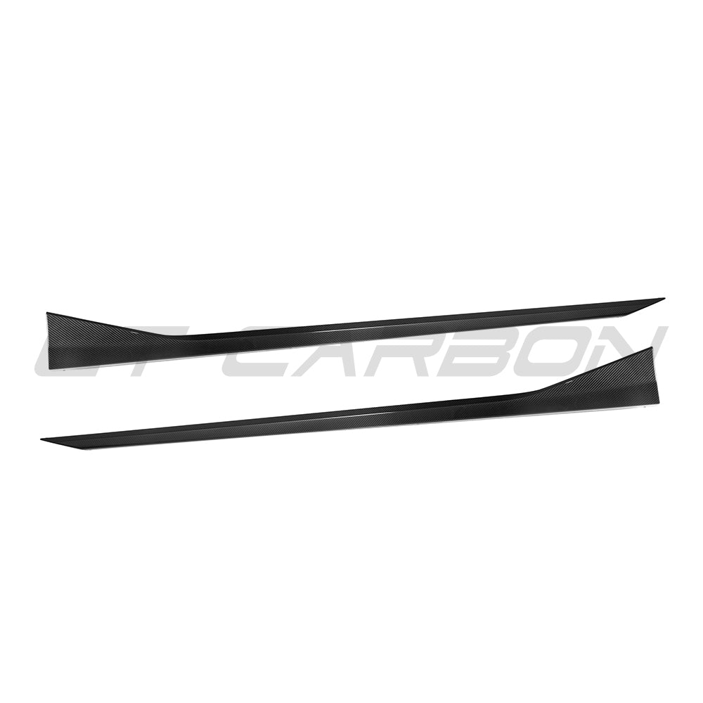 BMW G90 G99 M5 2024 carbon fibre side skirts by CT Carbon, showing sleek, aerodynamic design on the car's side profile.