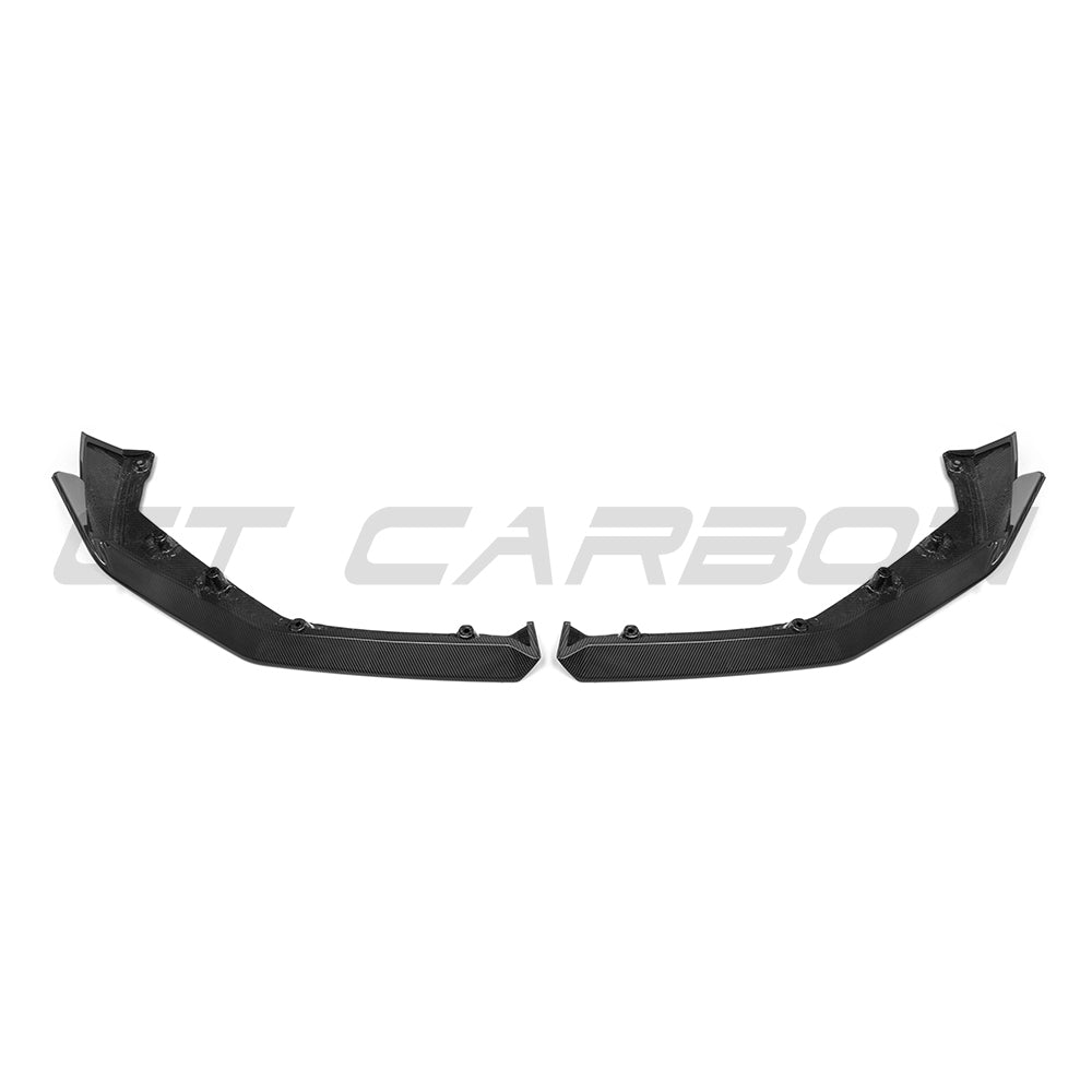 BMW G90 G99 M5 2024 carbon fibre splitter by CT Carbon mounted on front of the car, showcasing lightweight aerodynamic design.