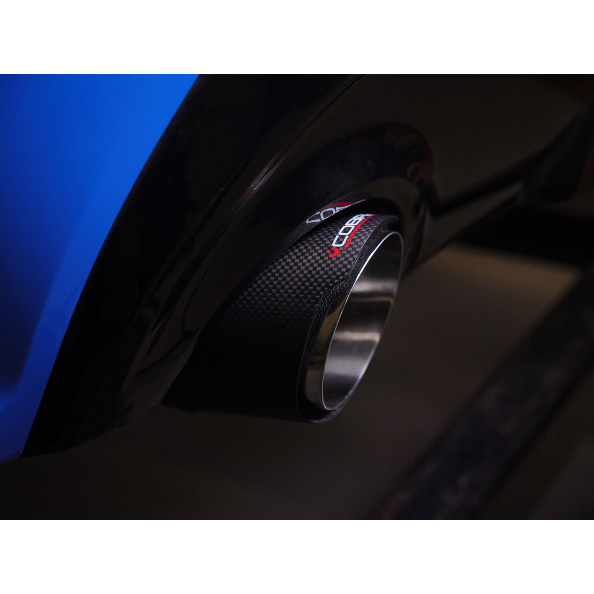 Cobra Sport BMW M135i F40 Venom Turbo Back Box Delete Race Performance Exhaust installed on car showing polished exhaust tips and piping.