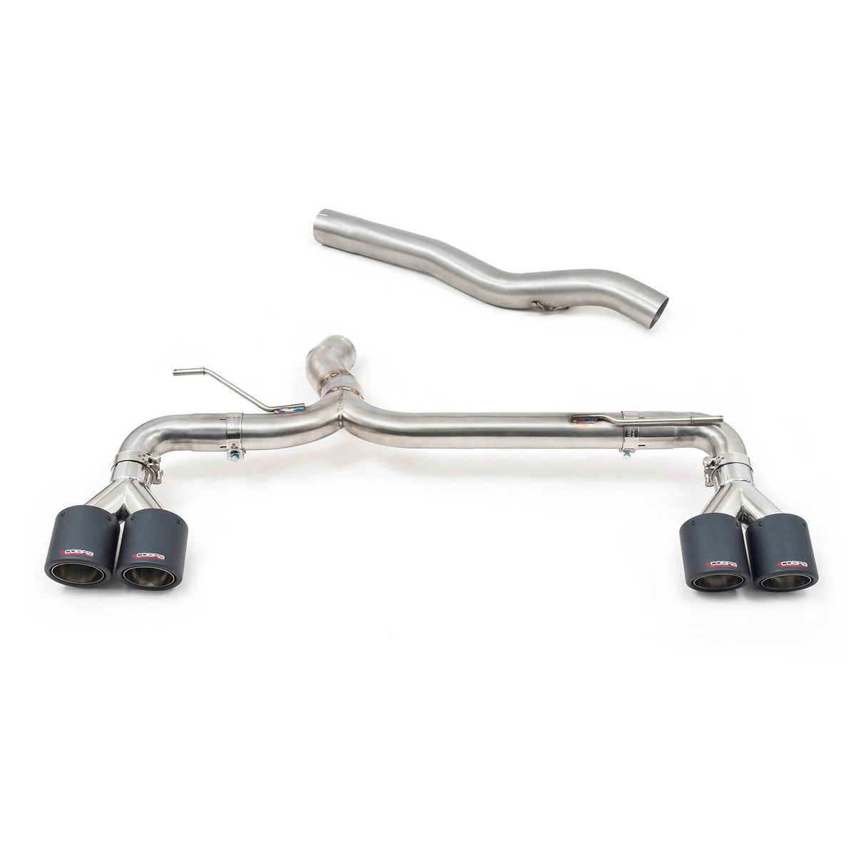 Cobra Sport BMW M135i F40 quad exit GPF back exhaust with race box delete, non-valved, performance upgrade in black finish
