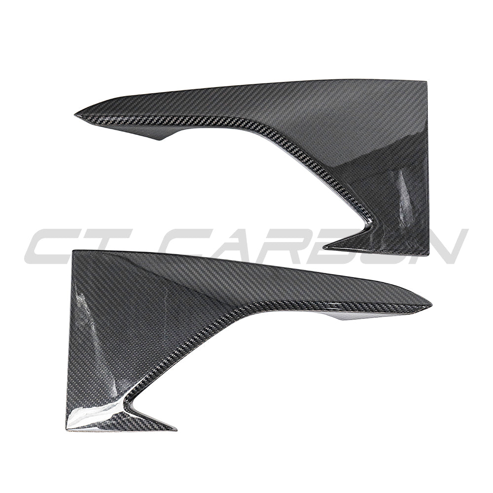 BMW F87 M2 Carbon Fibre Kit featuring front bumper corners by CT Carbon, showcasing sleek, high-quality carbon fiber details.