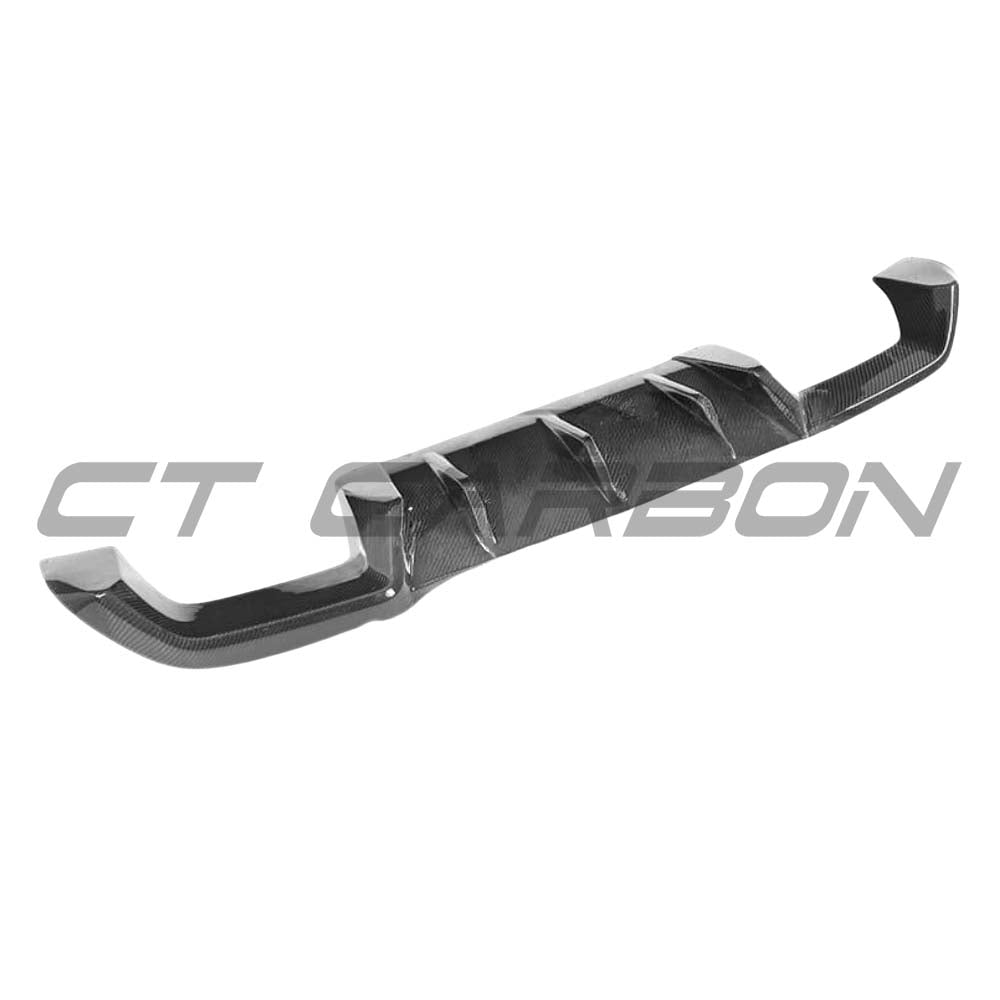 BMW M2 F87 carbon fibre diffuser by CT Carbon, V2 model, showcasing sleek aerodynamic design and high-quality carbon fiber finish.