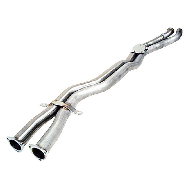 Cobra Sport BMW M3 E46 performance exhaust centre section showing stainless steel pipe and muffler components.