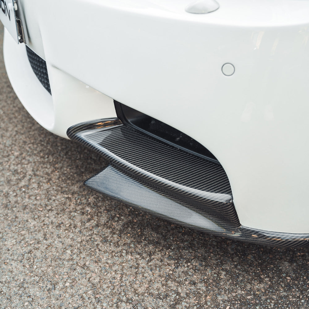 BMW M3 E92/E90 carbon front canard splitters by CT Carbon, lightweight aerodynamic splitter for sporty front end.