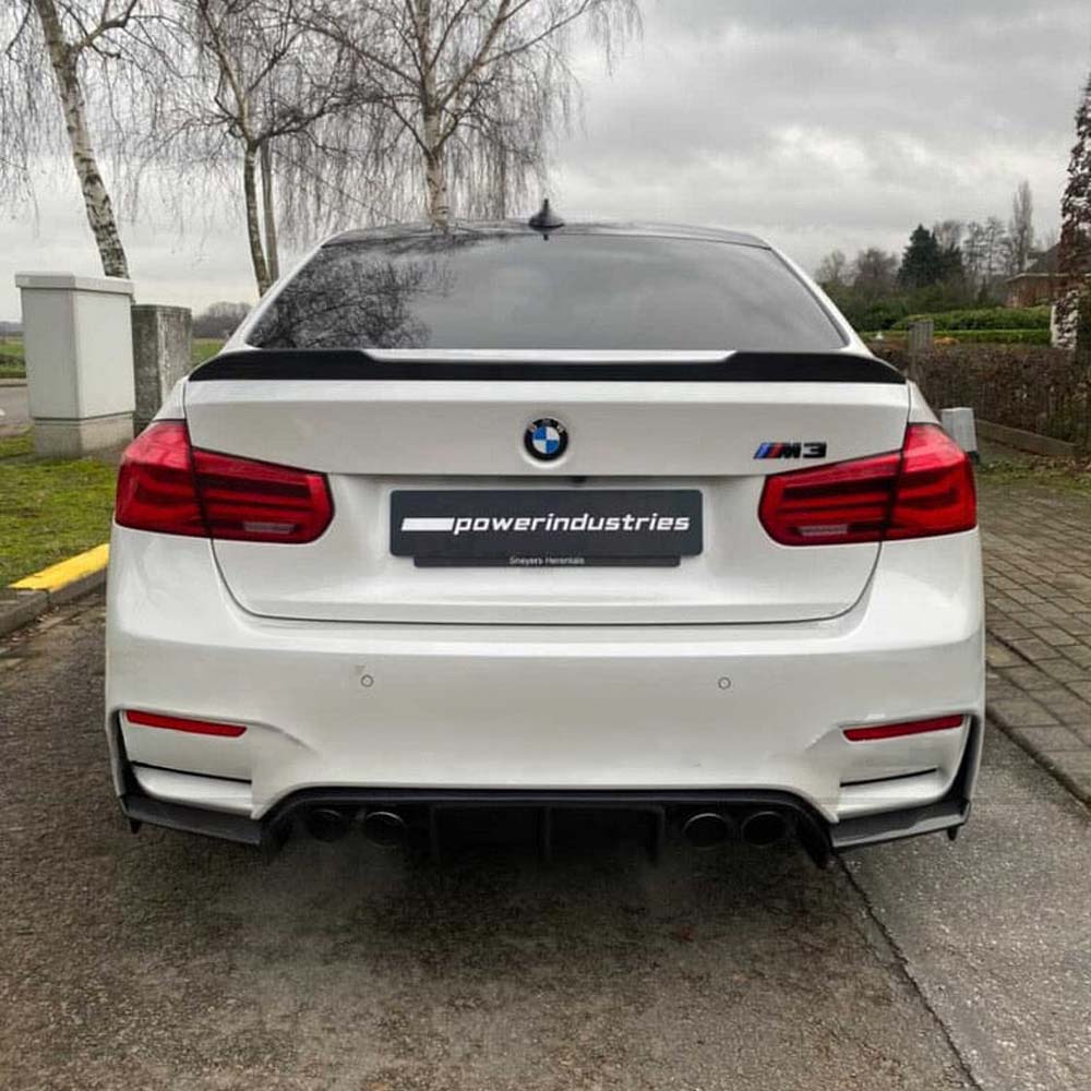 BMW M3 F80 F30 3 Series carbon fiber spoiler by CT Carbon, V2 style, showcasing sleek design and lightweight construction.
