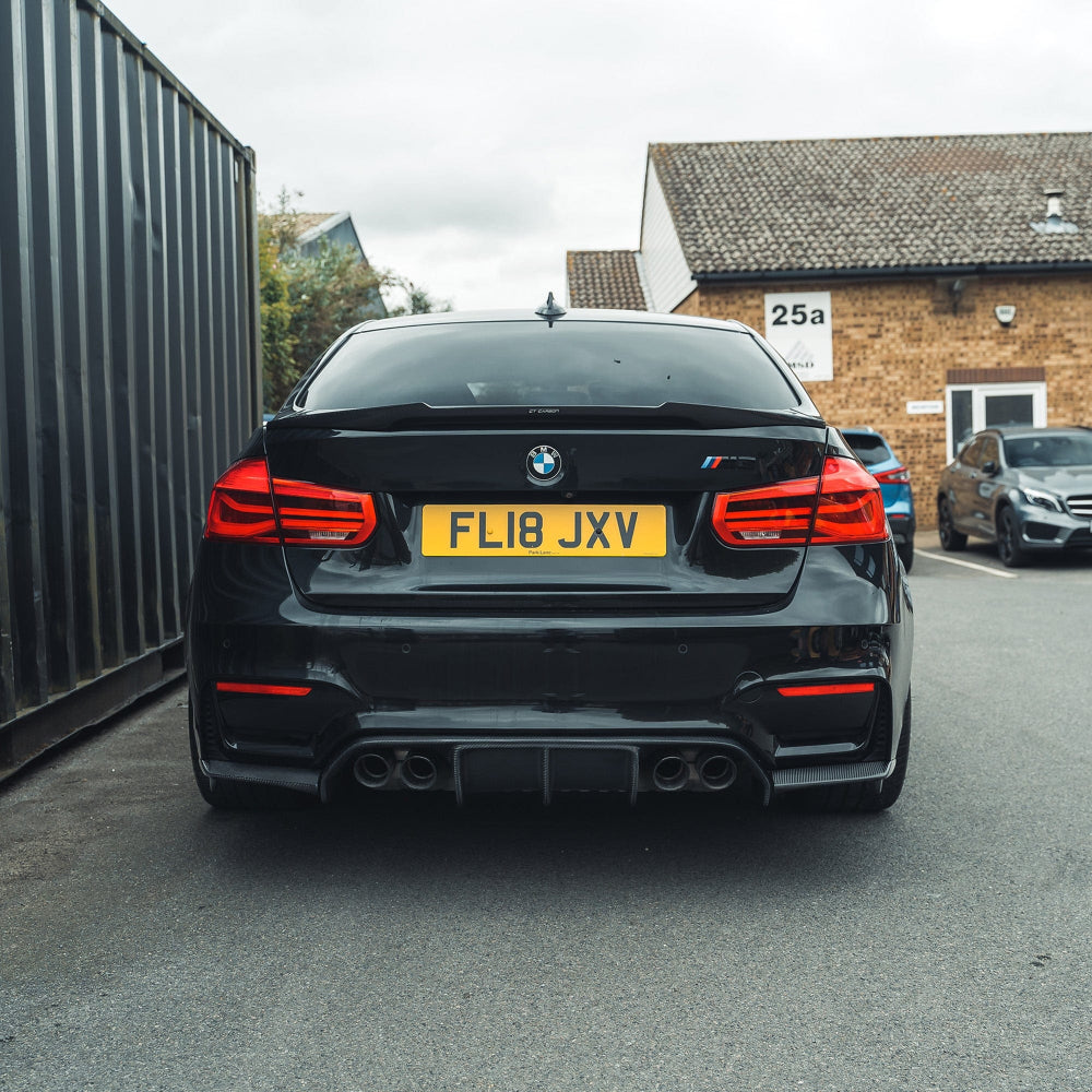 BMW M3 F80 and F30 3 Series carbon fibre spoiler by CT Carbon, V1 style, showcasing the sleek, aerodynamic design in black finish.